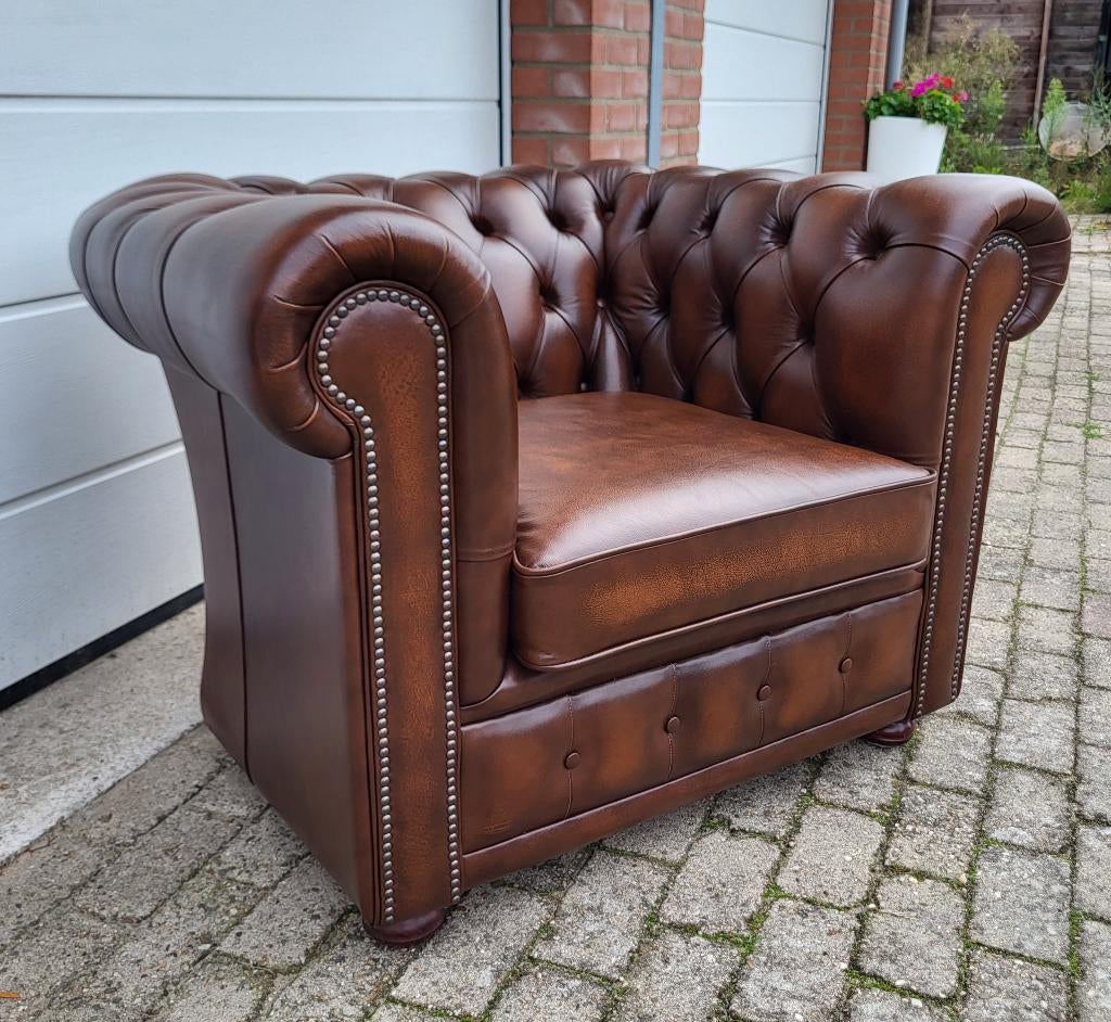 Chesterfield fauteuil model York. Origineel Engels., Ophalen, Gebruikt, Chesterfield, 75 tot 100 cm