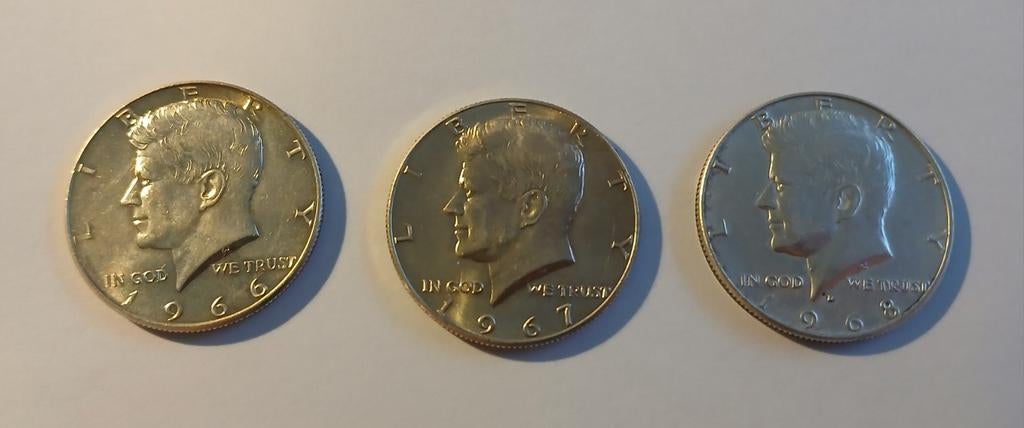 Kennedy Half Dollars 1966 - 1967 - 1968, Postzegels en Munten, Munten | Amerika, Ophalen of Verzenden, Noord-Amerika