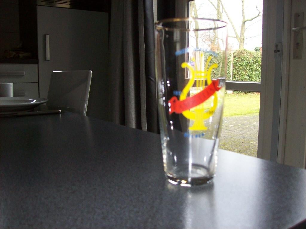 glas muziekvereniging Amicitia Delden 1963 - harp, Ophalen of Verzenden, Zo goed als nieuw, Bierglas