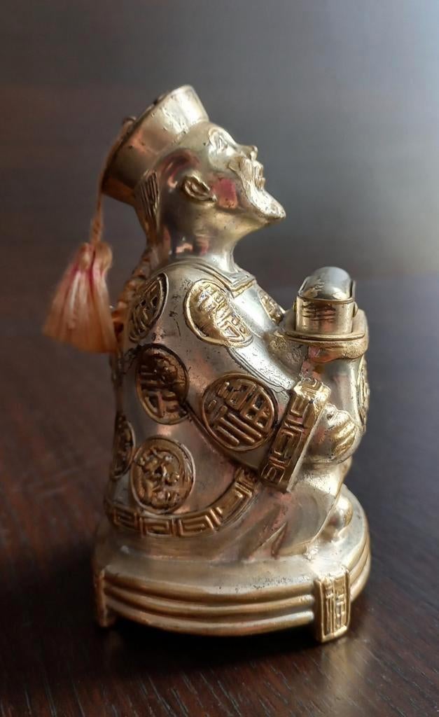 verzilverde sculptuur,tafelaansteker zittende Japanse man, Verzamelen, Beelden en Beeldjes, Ophalen of Verzenden
