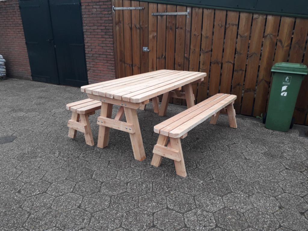 Degelijke Tafel met Losse banken Douglas, Tuin en Terras, Nieuw, Ophalen of Verzenden, 8 zitplaatsen, Hout