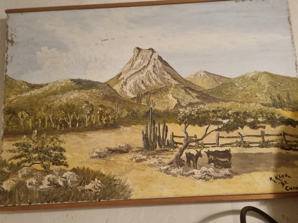 Schilderij van k. Klok 1992 curaçao 60x40, Ophalen of Verzenden