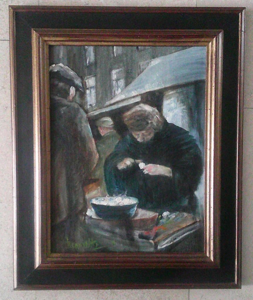 Marktkoopman ca. 1950 - onduidelijk gesigneerd, Antiek en Kunst, Ophalen of Verzenden