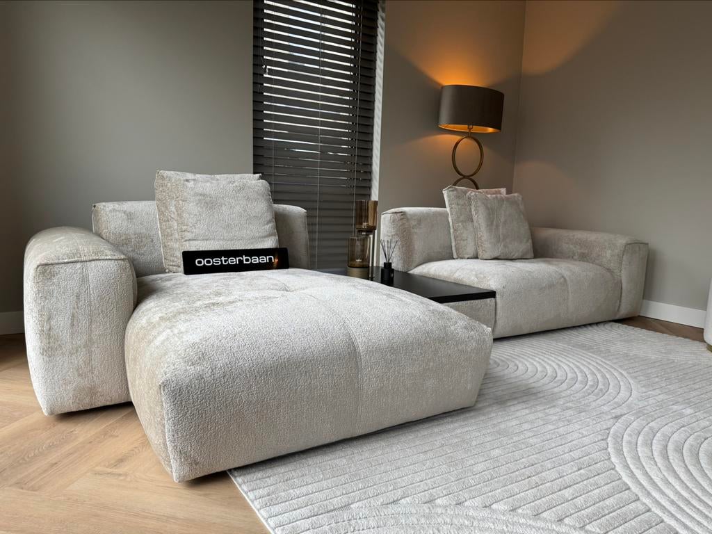 Luxe Velvet Teddy Loungebank Lago 175x360cm NEW Beige UNIEK, Overige materialen, Info@oosterbaanwonen.nl, Venus 31 8448CE Heerenveen