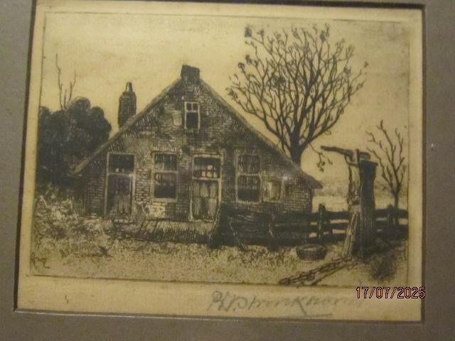 Stronkhorst (P.Scheen ) Mooie ets, Boerderij Buiten /Pomp, Ophalen of Verzenden