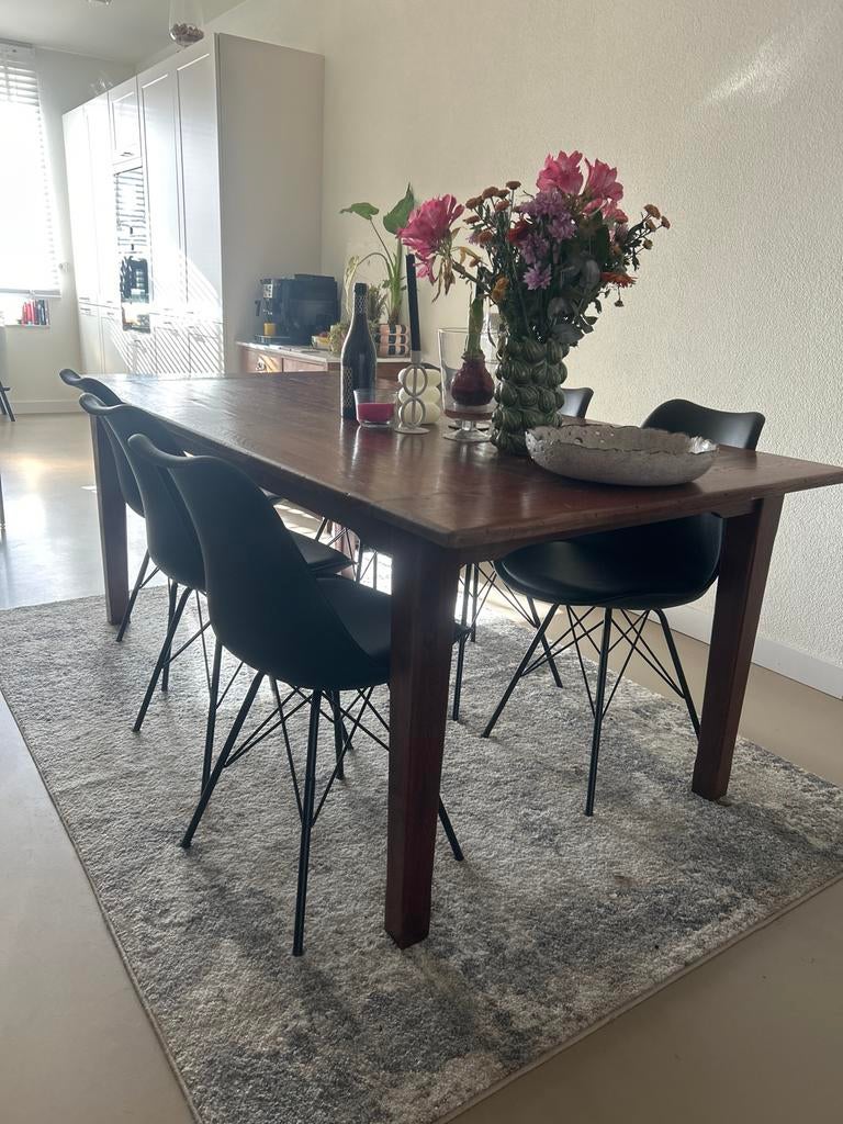 Eetkamer tafel (inclusief stoelen), Ophalen of Verzenden, Gebruikt, Teak, 4 tot 6 stoelen