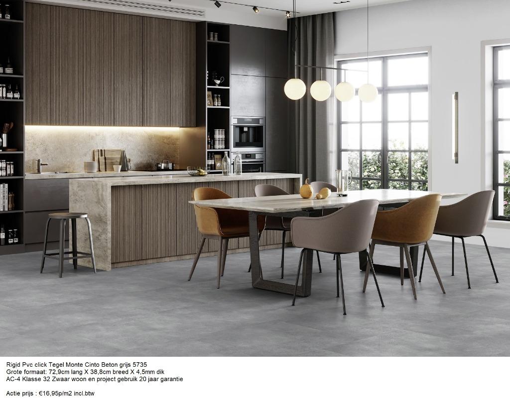 Grote Pvc Click Tegel Laminaat Beton Grijs 5735 € 14,95m², 75 m² of meer, Nieuw, Ophalen of Verzenden, Grote Pvc click tegel beton grijs