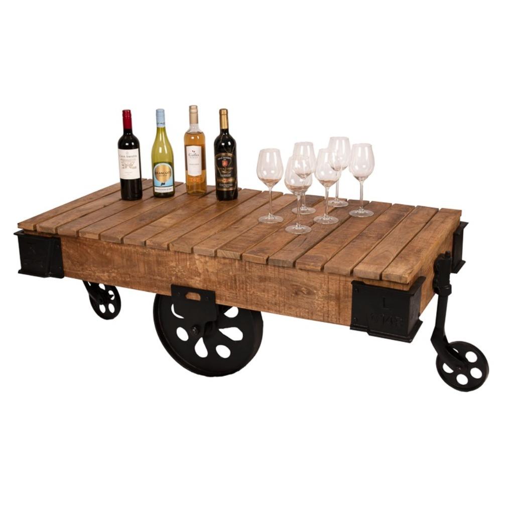 Salontafel Industrieel van Mangohout en IJzer Wijnkar, Overige houtsoorten, 100 tot 150 cm, Nieuw, Ophalen of Verzenden