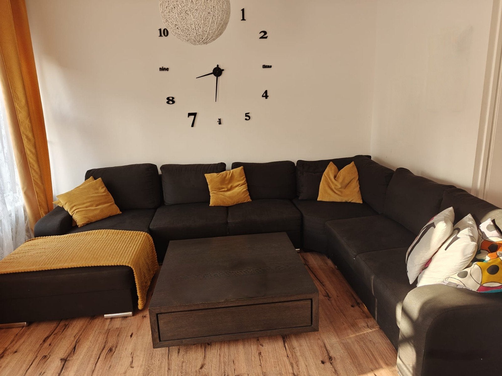 Adel Hoekbank 5-zits met chaise longue - zwarte, Ophalen of Verzenden, Zo goed als nieuw, Stof, Modern