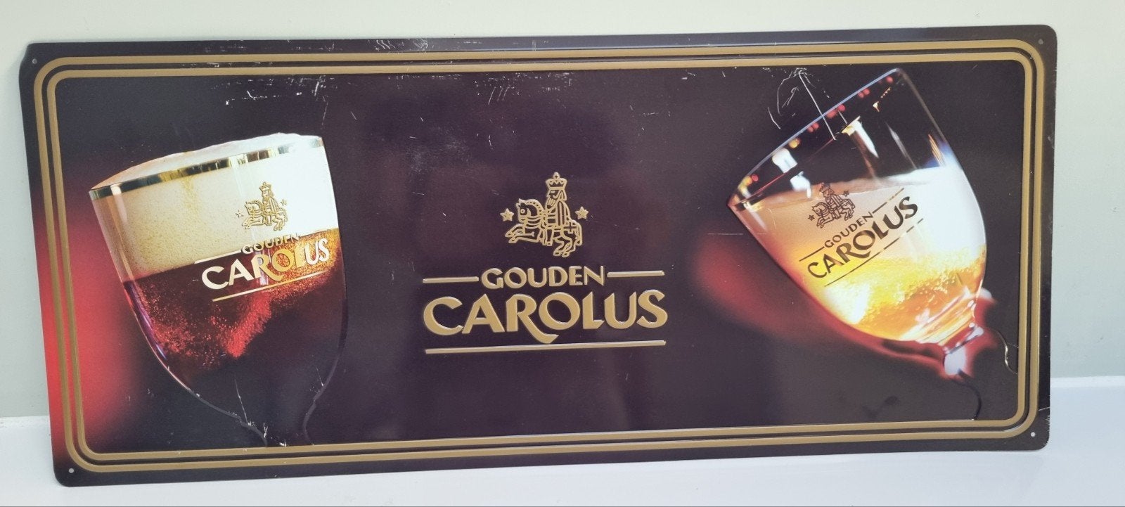 Gouden Carolus reclamebord bord mancave bier bar, Verzamelen, Ophalen of Verzenden, Gebruikt, Reclamebord