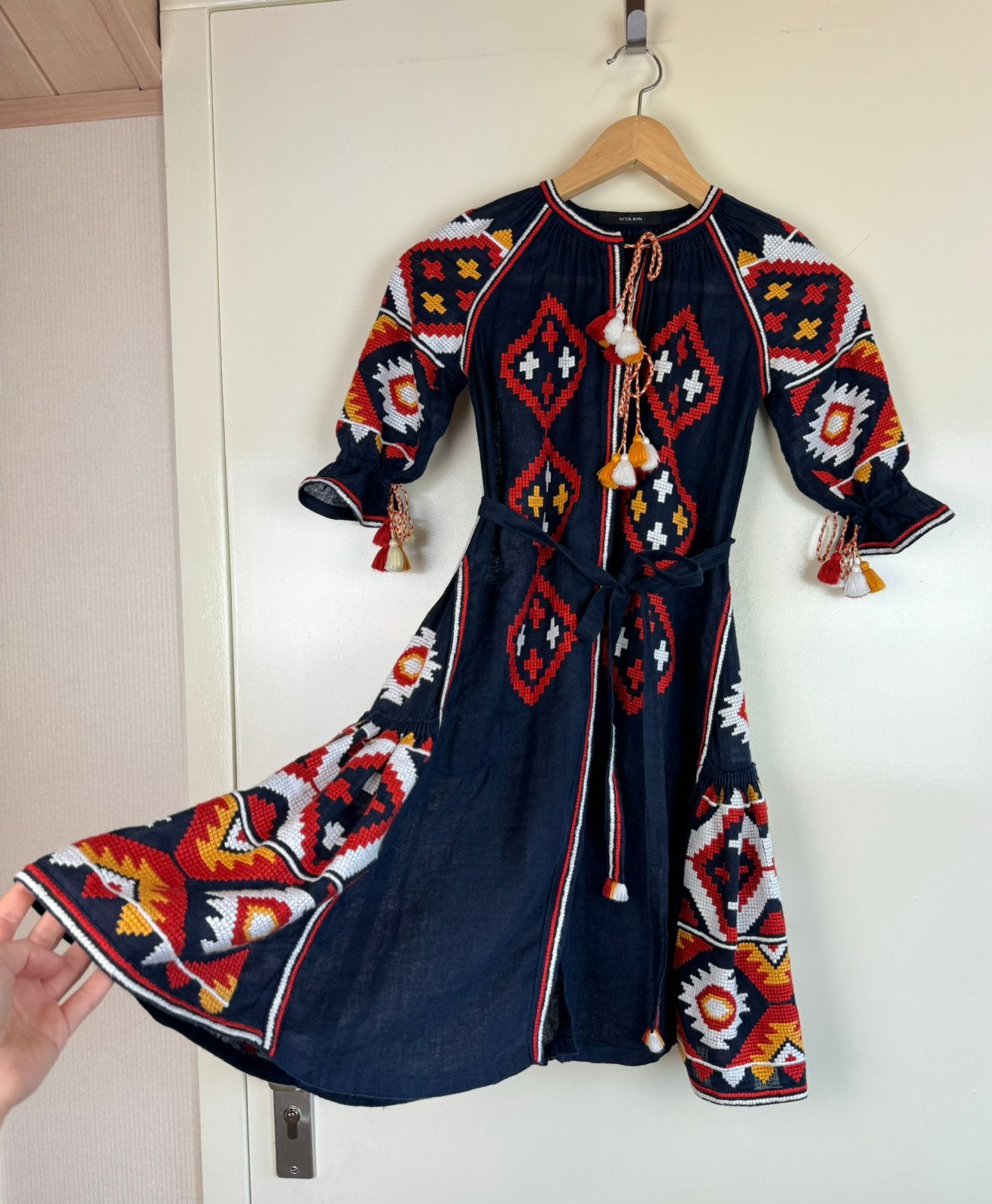 VITA KIN Designer Embroidered Folk Ethno Dress mini XXS, Kleding | Dames, Jurken, Blauw, Ophalen of Verzenden, Zo goed als nieuw