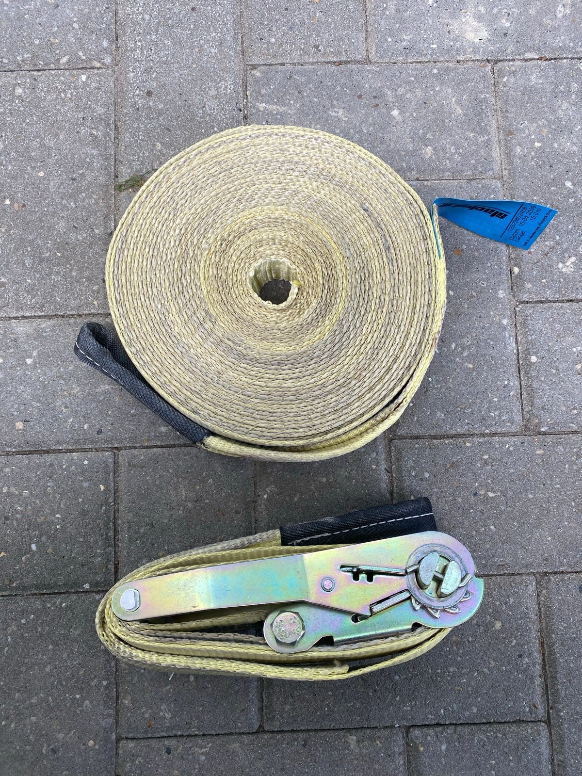 Spanbanden set met ratel - 15m en 2m - Gebruikt, Ophalen, Gebruikt