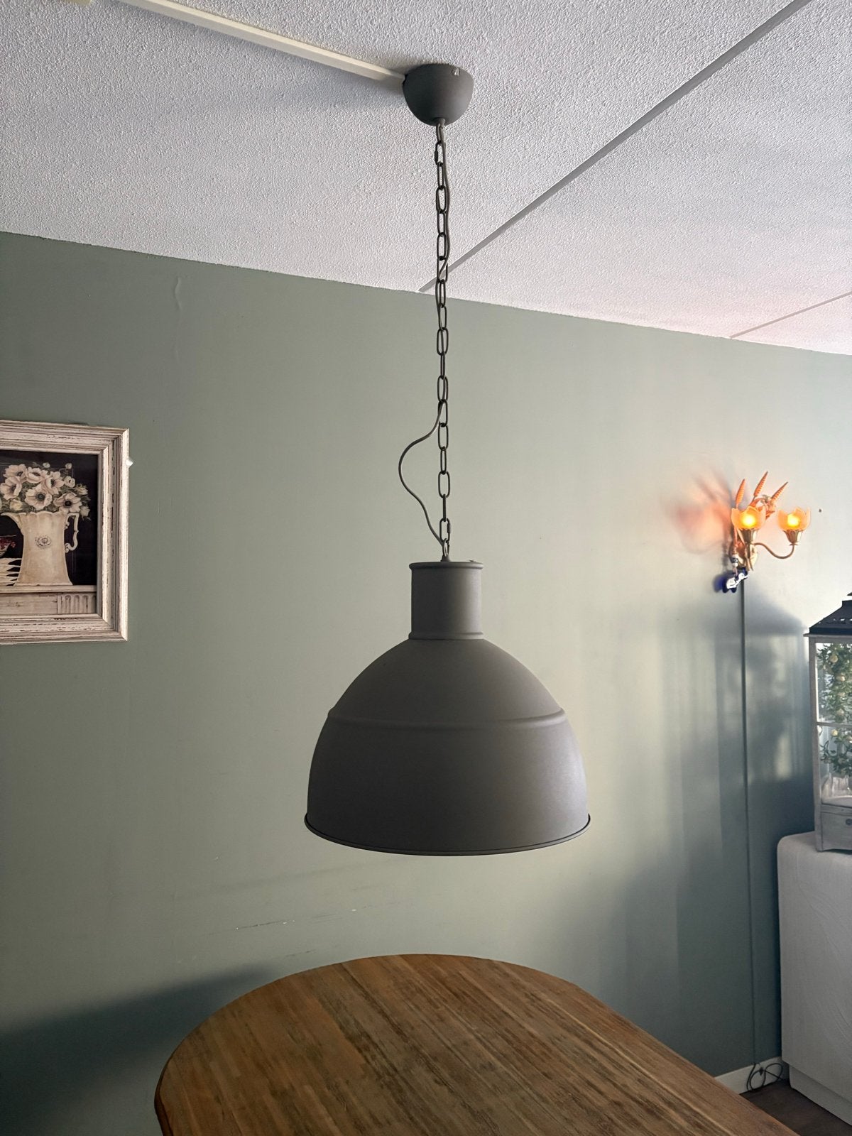 Grijze Plafond Hanglamp - Industriële Stijl, Huis en Inrichting, Ophalen, Gebruikt, Metaal