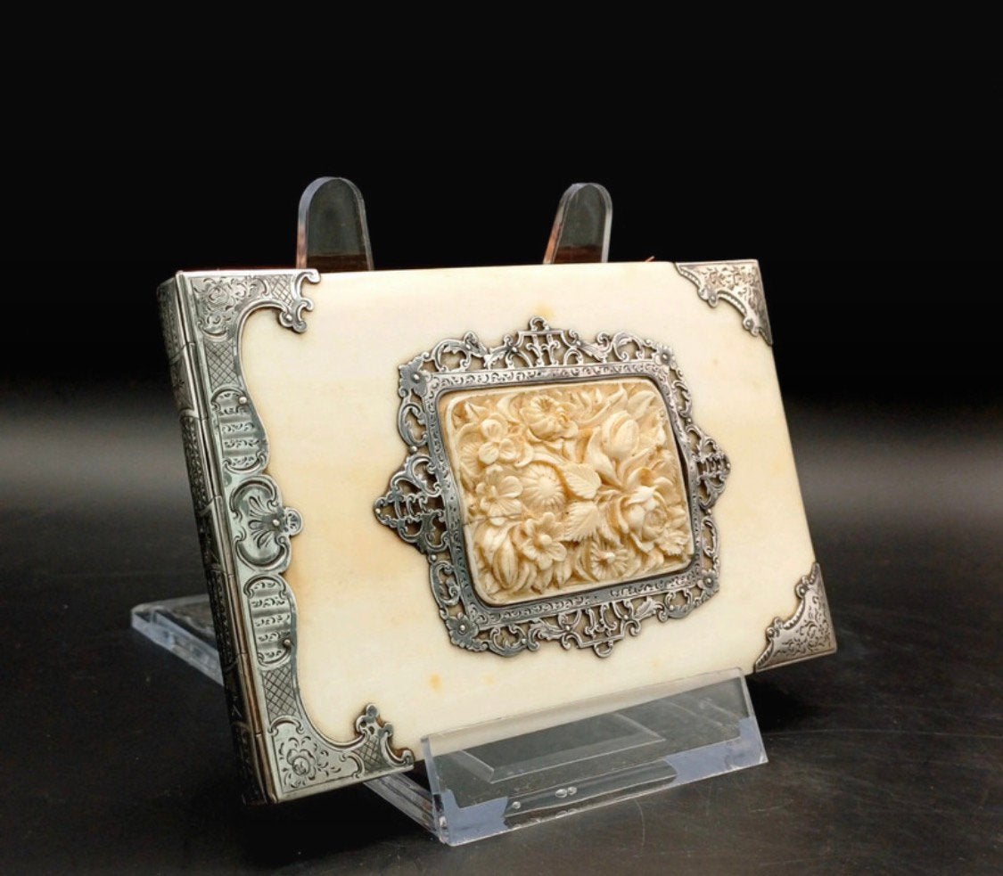 1849-Antiek notitieboek van been en zilver, Ophalen of Verzenden