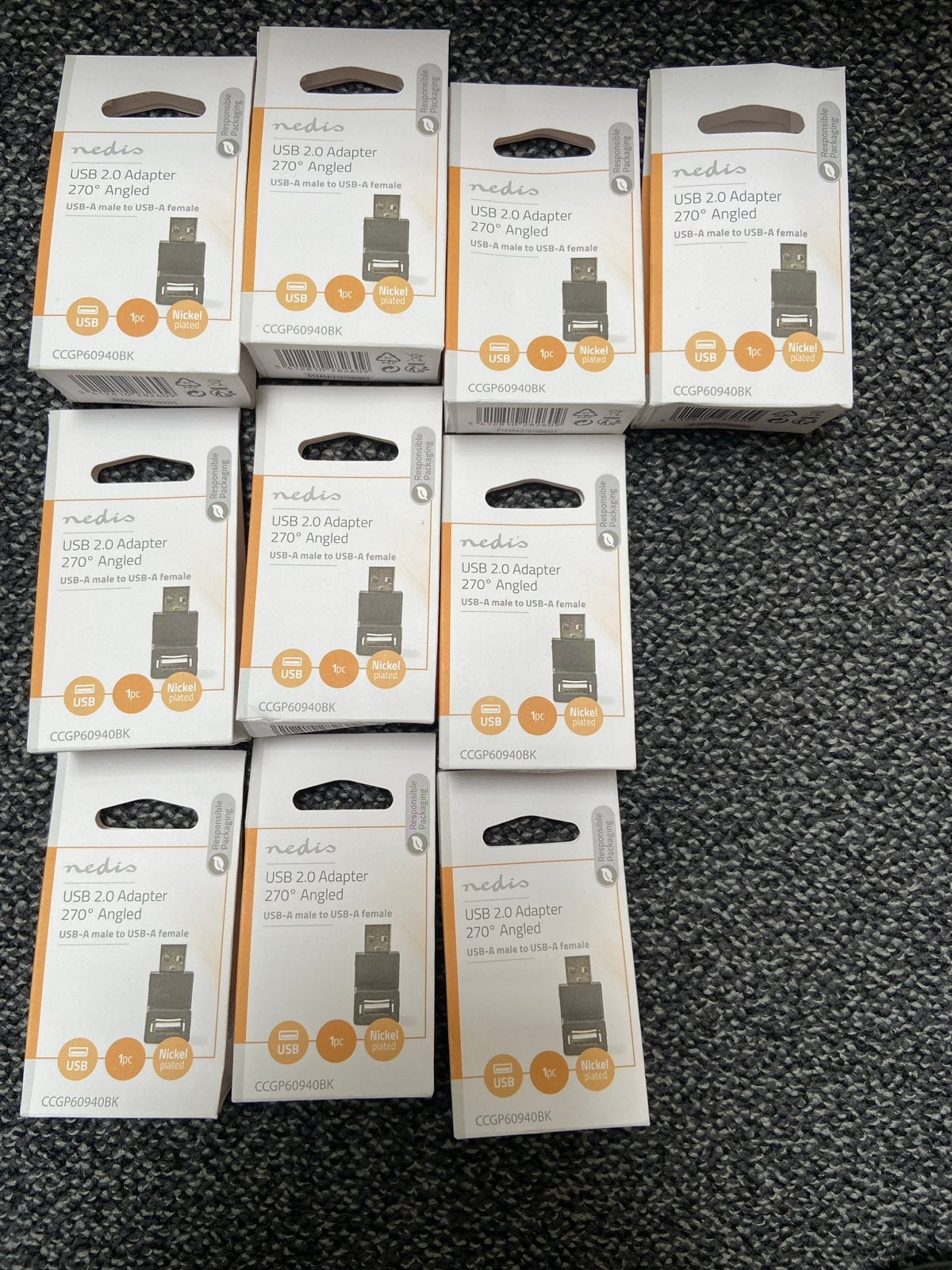 10x Nedis USB 2.0Adapter 270 Angled (USB-A male naar female), Ophalen of Verzenden, Nieuw