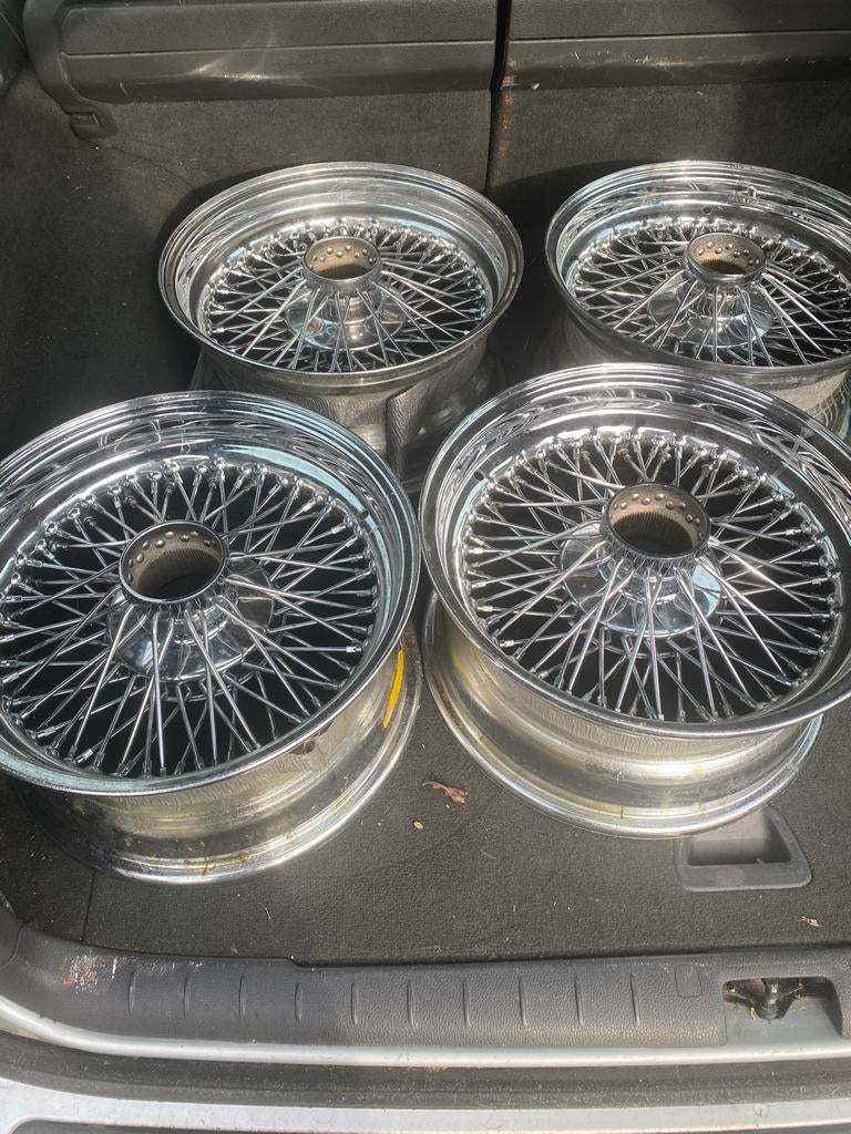 4 Nieuwe chrome Wire Wheels Spaakvelgen 15x7J, Auto-onderdelen, Ophalen, Nieuw, 15 inch, Velg(en)