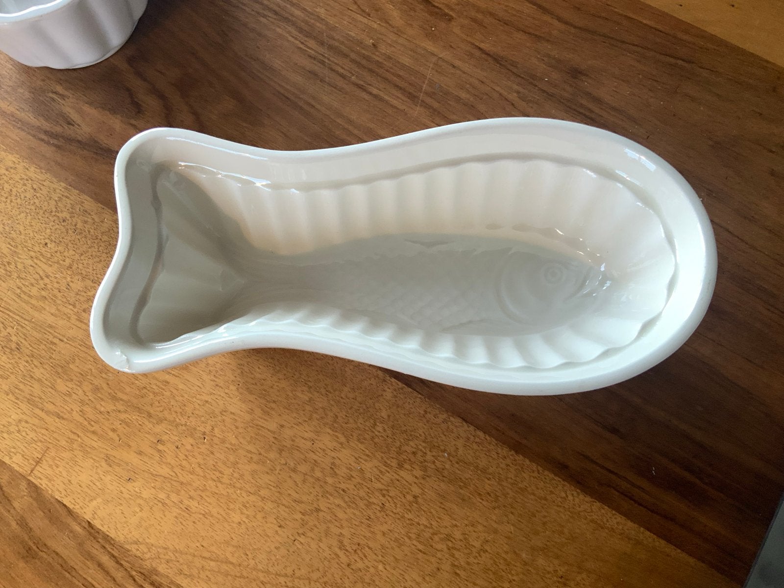 Mooie zware vis puddingvorm 26 cm lang, bijna 1 liter, Verzenden, Gebruikt