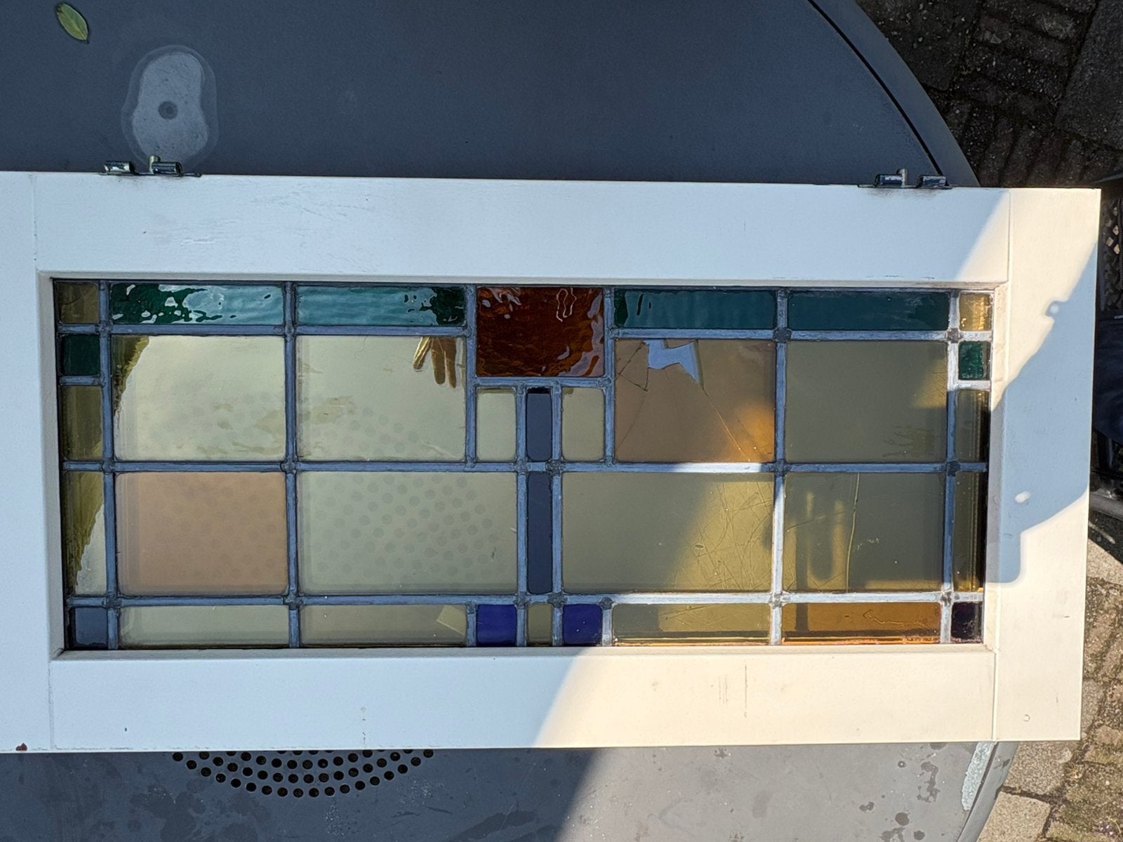 Hardhouten bovenraam met dubbelglas en glas-in-lood, Doe-het-zelf en Verbouw, Glas en Ramen, Gevelraam of Ruit, Minder dan 80 cm