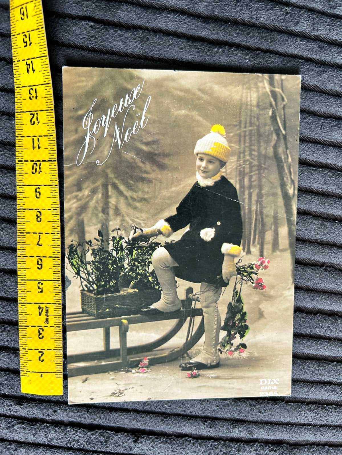 358.Oude kaart Meisje slee bloem kerst, Ophalen of Verzenden, 1980 tot heden