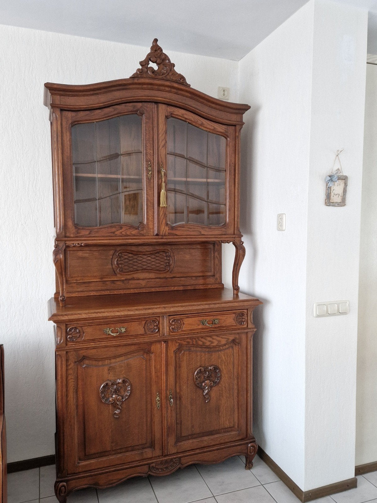 Antiek eiken buffetkast, Huis en Inrichting, Kasten | Buffetkasten, Ophalen, Glas, Gebruikt, 100 tot 150 cm