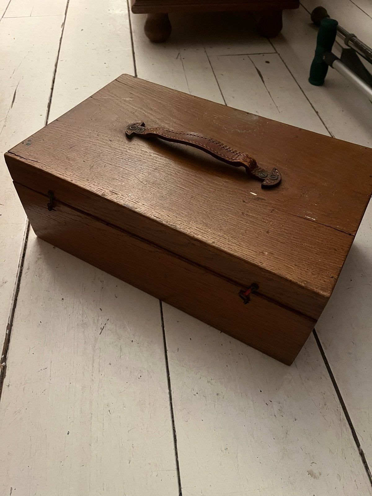 Vintage houten schilderskist met palet met leren handvat, Ophalen, Gebruikt, Overige typen