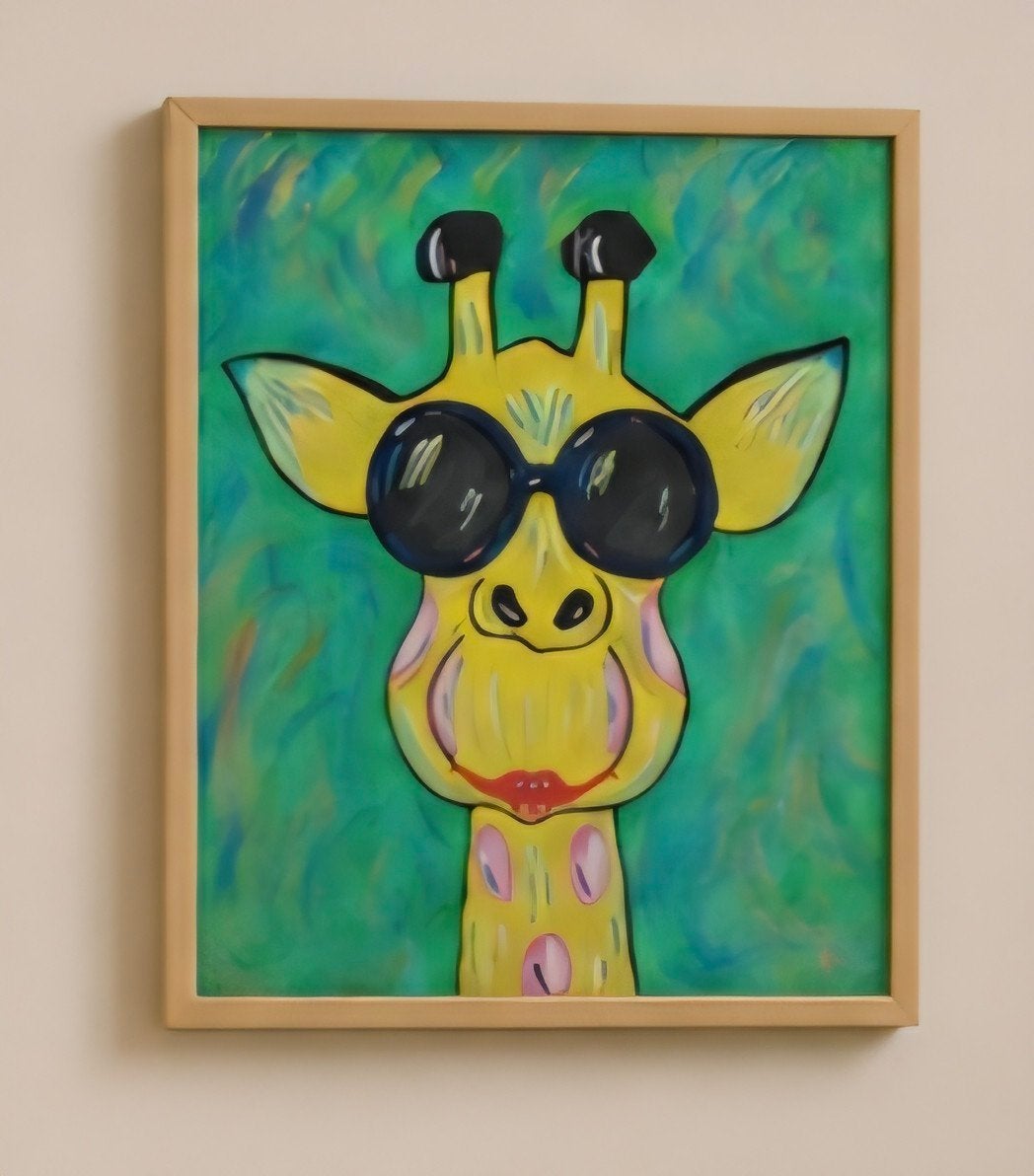 Schilderij Giraffe met zonnebril, Ophalen of Verzenden