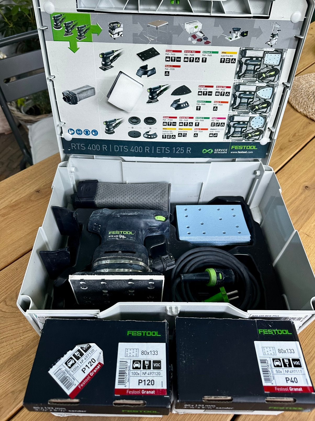 Festool RTS 400 REQ-Plus vlakschuurmachine + nieuwe voetzool, Doe-het-zelf en Verbouw, Gereedschap | Schuurmachines, Zo goed als nieuw
