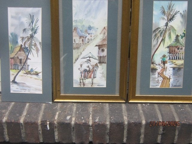 2/3 Indonesische/ Aziatrische Aquarellen, Ophalen, Schilderij