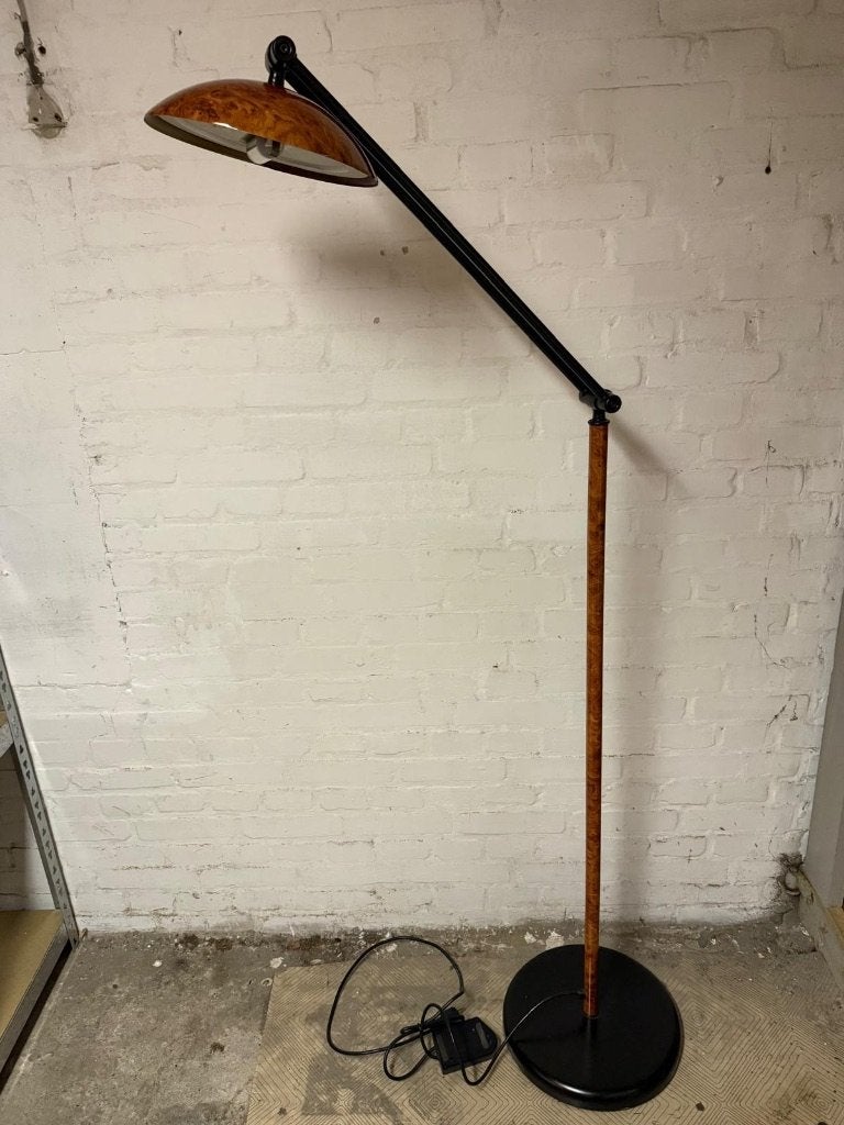 Vintage Massive vloerlamp houtlook verstelbaar, Gebruikt, Hout, 100 tot 150 cm, Design lamp