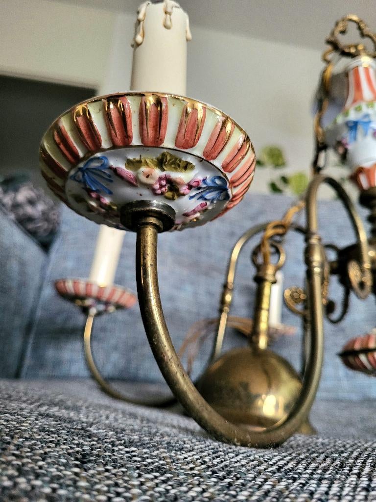 Unieke Italiaanse kroonluchter Capodimonte, jaren 1950, Ophalen, Gebruikt, Metaal