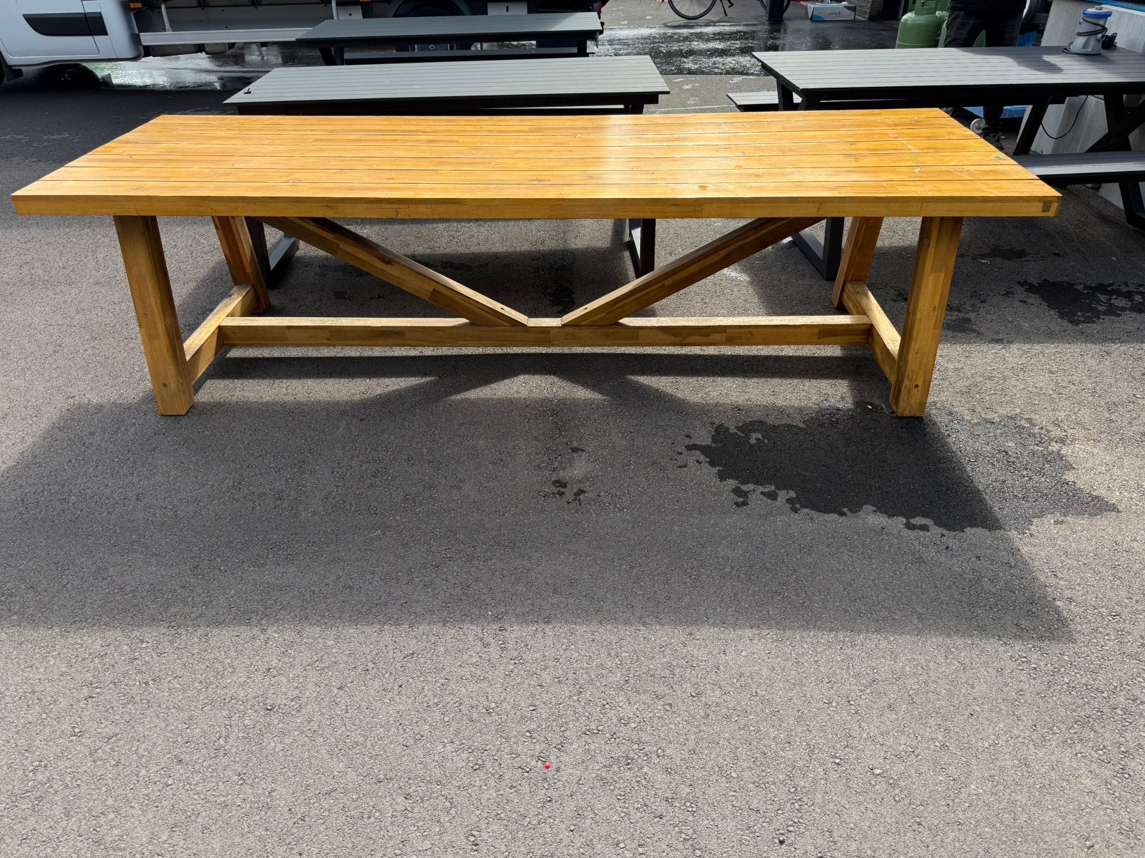 Robuuste houten tuintafel (3 meter) – Plek voor 10 personen!, Tuin en Terras, Ophalen of Verzenden, Zo goed als nieuw, Rechthoekig