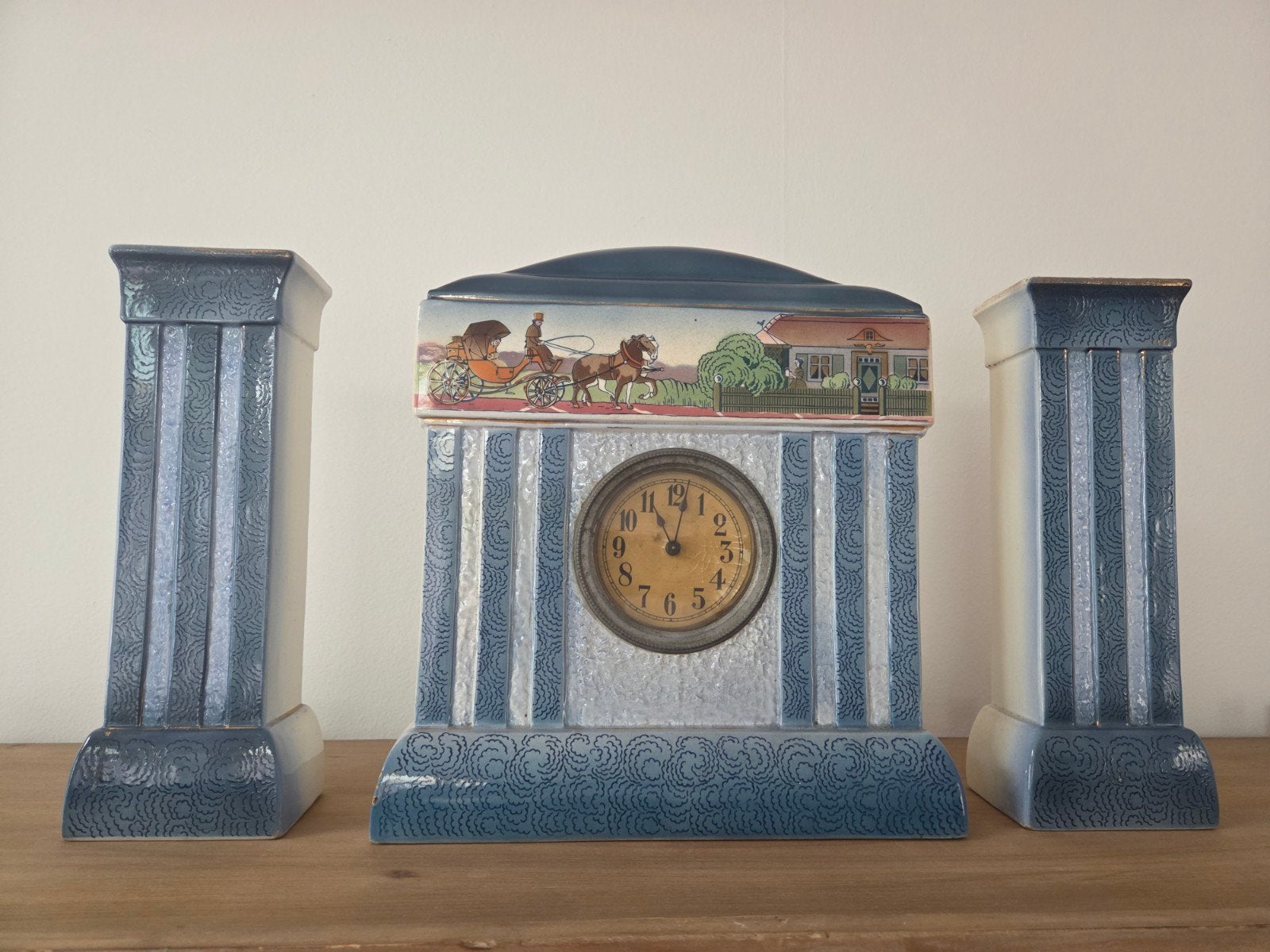 Antieke keramische klok met kandelaars - ST 58, Antiek en Kunst, Ophalen of Verzenden