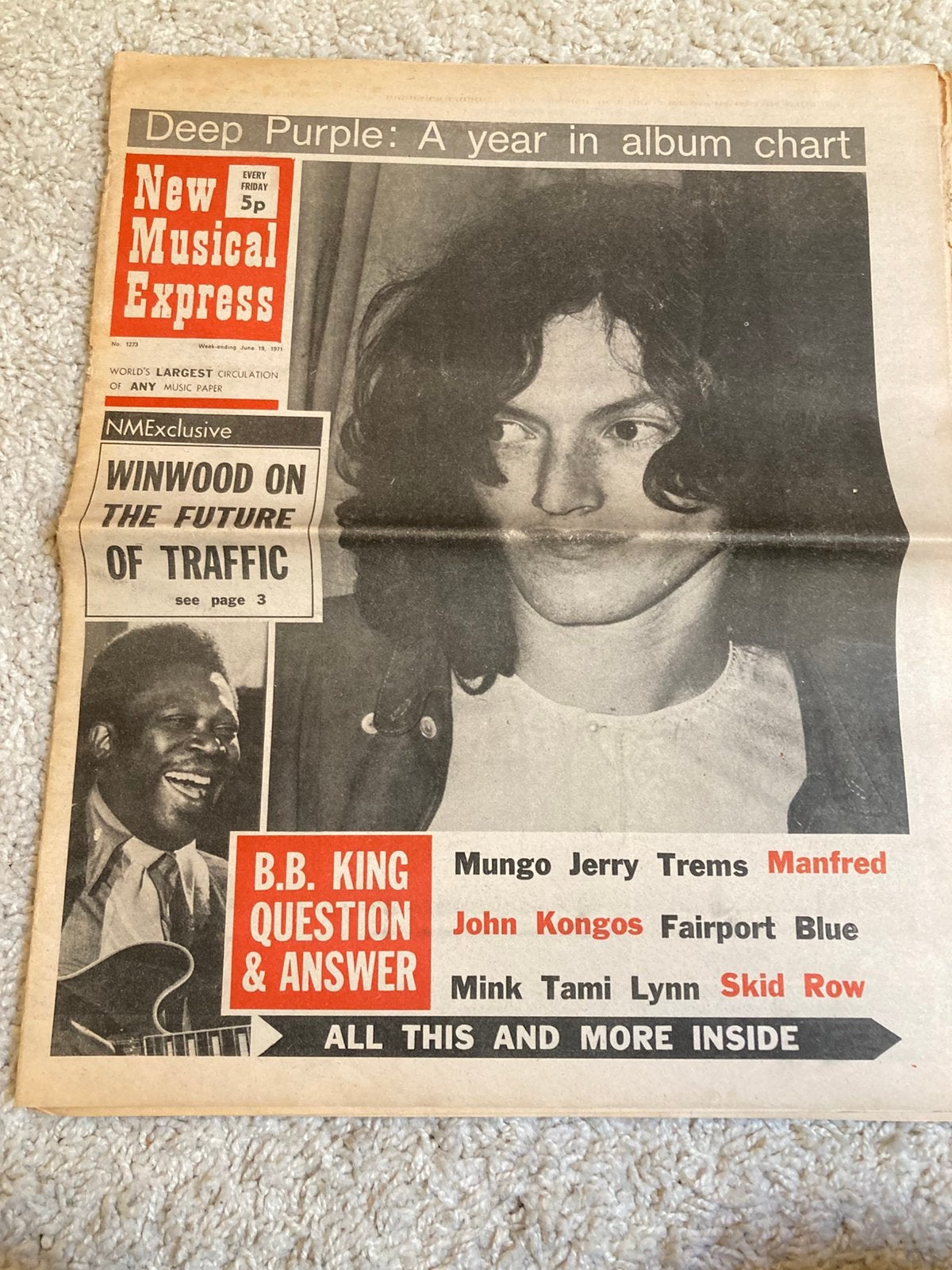 NME 1971 TRAFFIC Deep Purple SKID ROW Mungo Jerry BB KING, Ophalen of Verzenden, Gelezen, Muziek, Film of Tv