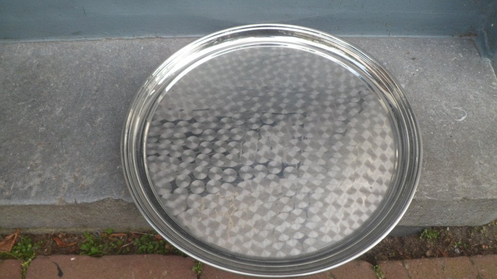 Metalen dienblad / serveerblad / presenteerblad rond 33 cm, Gebruikt, Serveerschaal, Rond, Ophalen of Verzenden