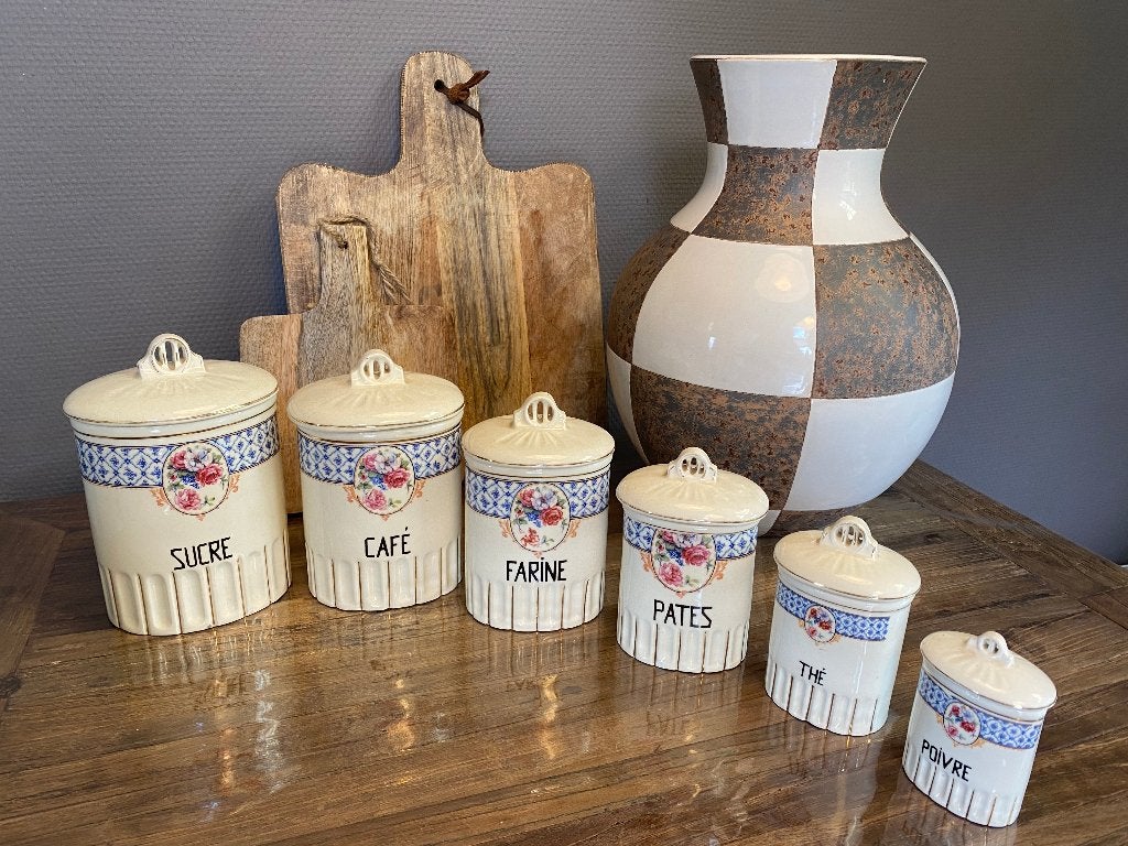 Brocante Franse voorraadpotten - keramiek - art deco tinten, Antiek en Kunst, Ophalen of Verzenden