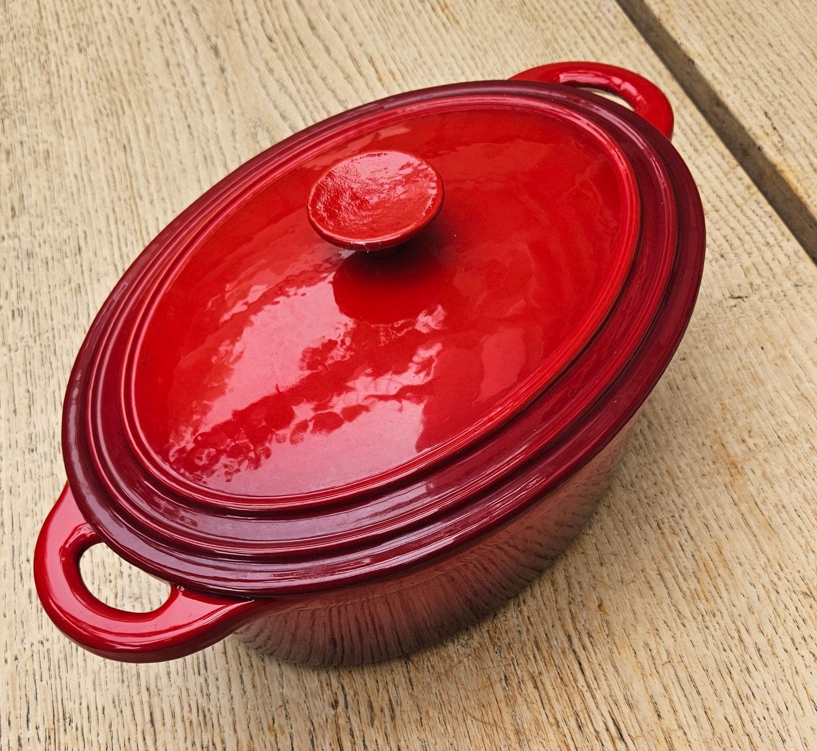 Ovale rode braadpan 30 x 24, Huis en Inrichting, Keuken | Potten en Pannen, Ophalen, Gietijzer, Koekenpan of Braadpan