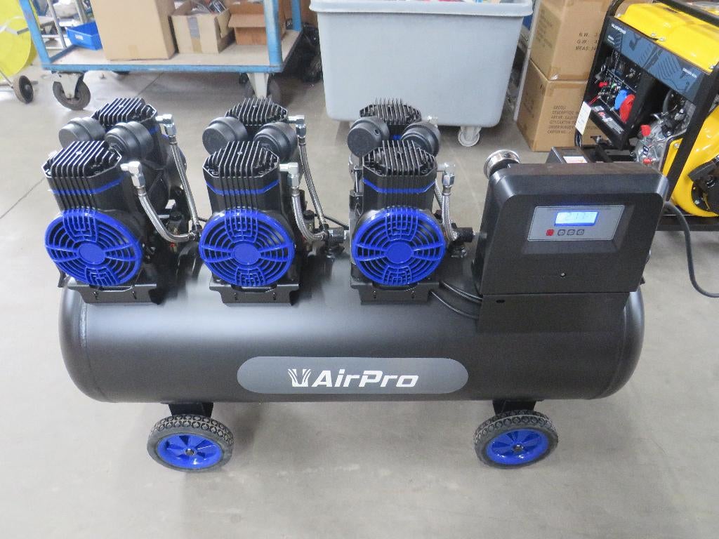 Compressor olievrij 3x1pk 100L tank 230V Geluidsarm mobiel, Airpro, Nieuw, Zandhaarweg, Ophalen of Verzenden