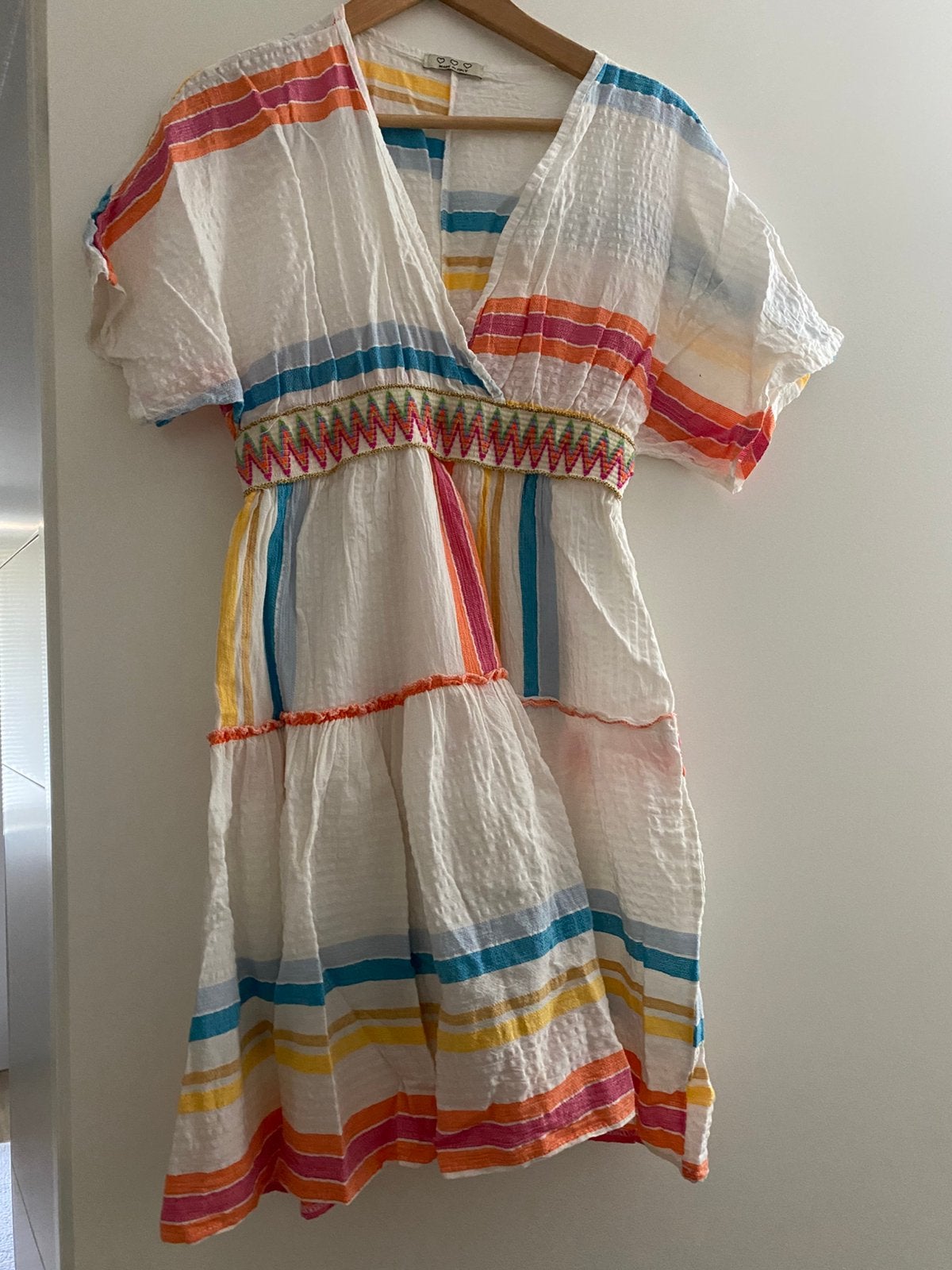 Zomerse gestreepte jurk maat M, Kleding | Dames, Jurken, Zo goed als nieuw, Maat 38/40 (M), Wit, Boven de knie, Ophalen of Verzenden