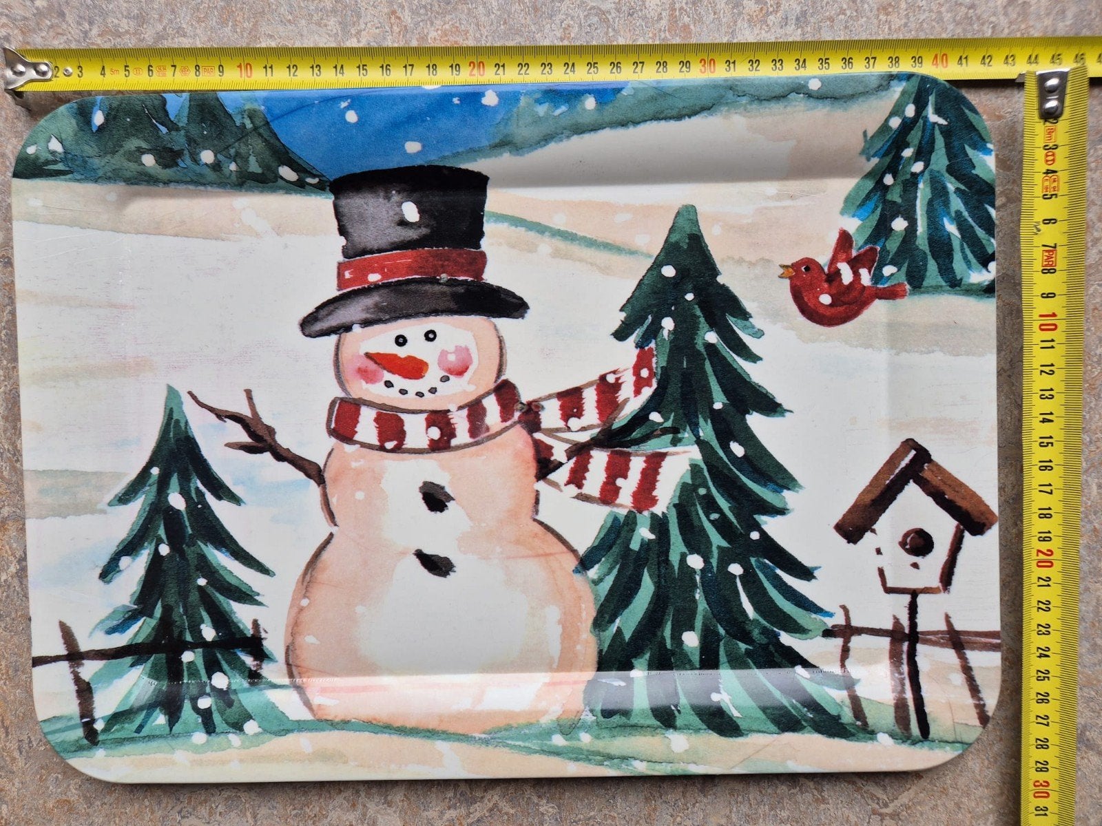 Kerst dienblad kunststof met sneeuwpop decoratie, Meerkleurig, Overige stijlen, Kunststof, Ophalen of Verzenden