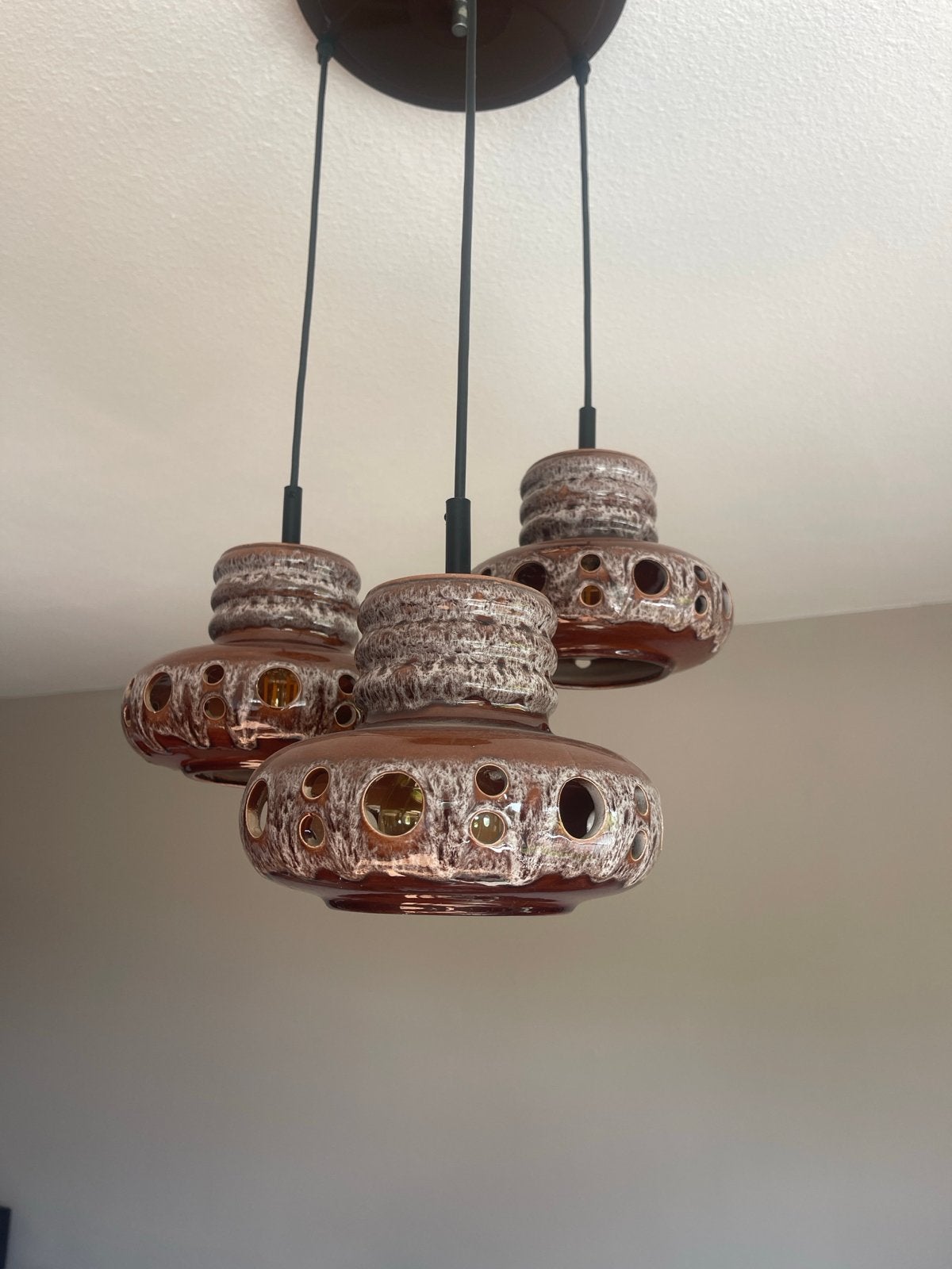 Fat Lava Retro Plafondlamp Trio - Vintage Keramiek, Ophalen, Gebruikt, Keramiek, E27 (groot)