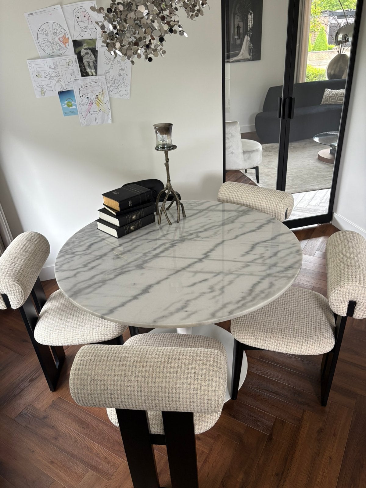 Eettafel rond marmer 110cm, Ophalen, Overige materialen, Gebruikt, Rond