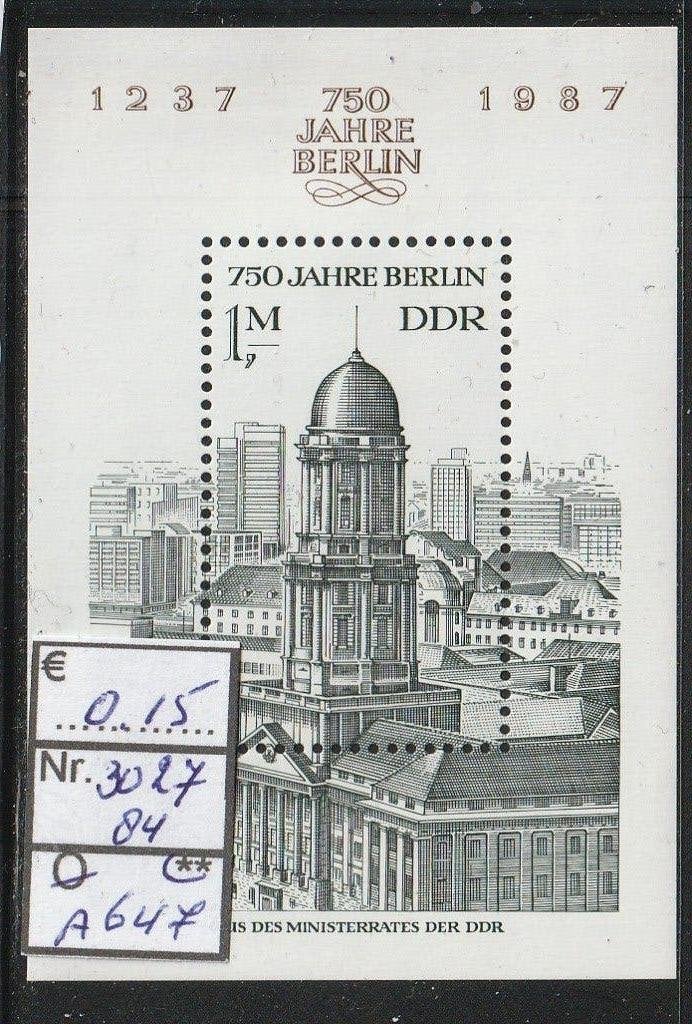 DDR Berlijn 750 Jaar Blok 84 Michel 3027 Nr.A647p, Postzegels en Munten, Postzegels | Europa | Duitsland, Verzenden, DDR, Postfris