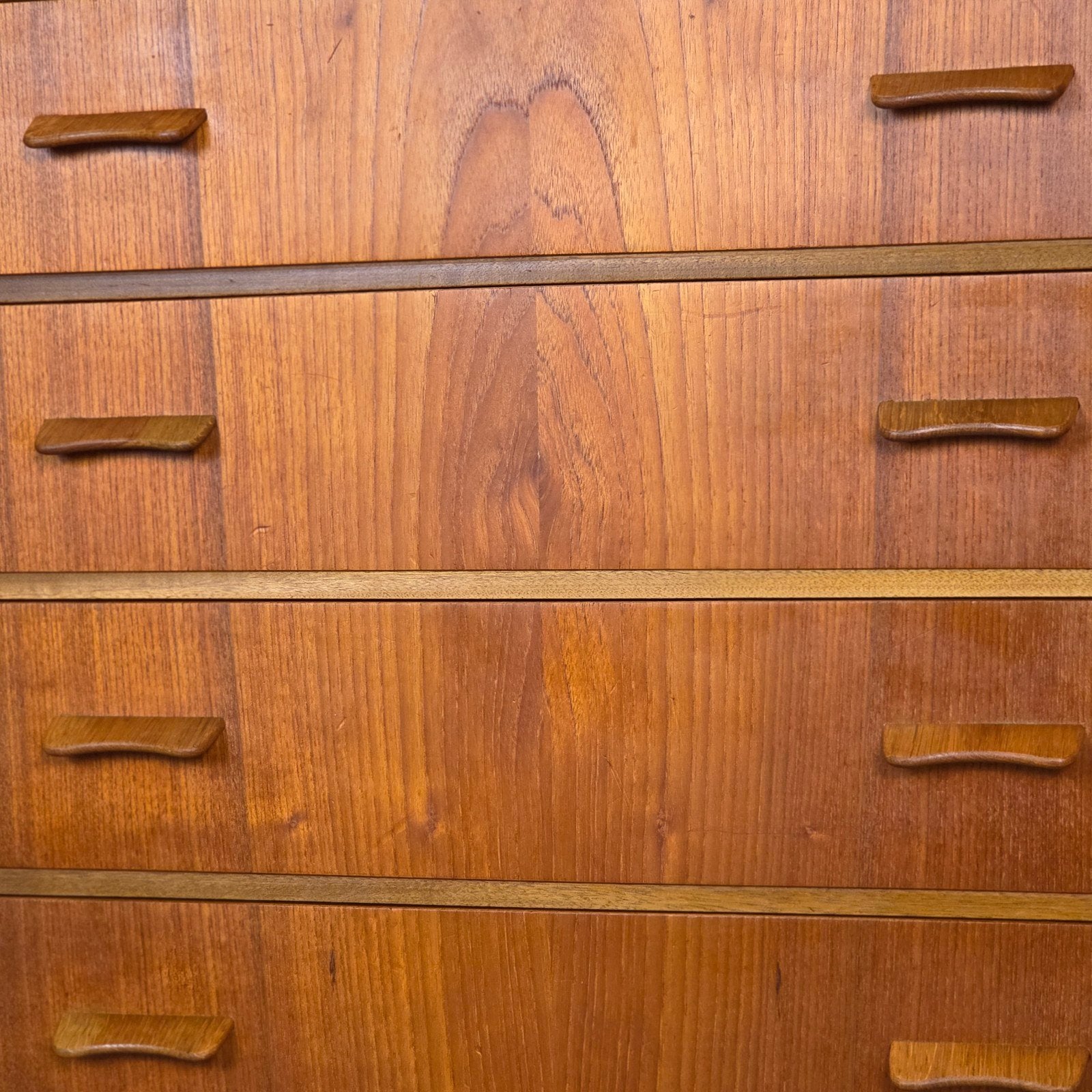 Vintage Deense ladekast, teak 6 lades jaren 60 Scandinavisch, Ophalen, Gebruikt, 5 laden of meer, 50 tot 100 cm