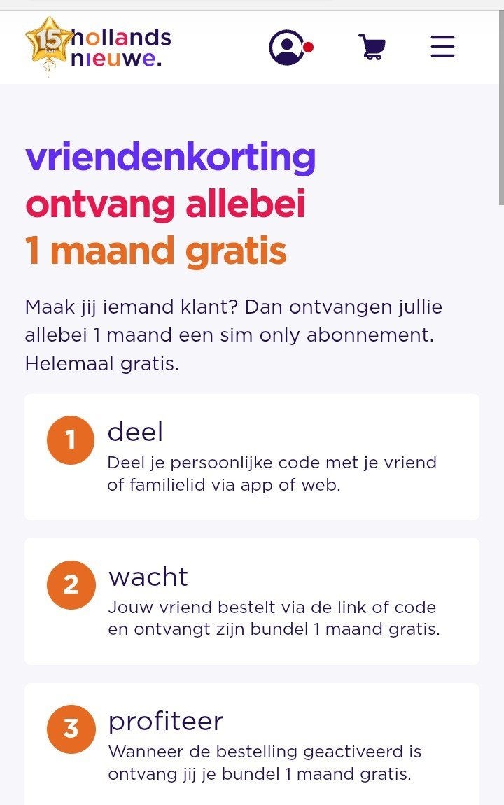 Hollandsnieuwe "Vrienden"kortingscode, Eén persoon, Kortingsbon, Warenhuis- of Winkelbon