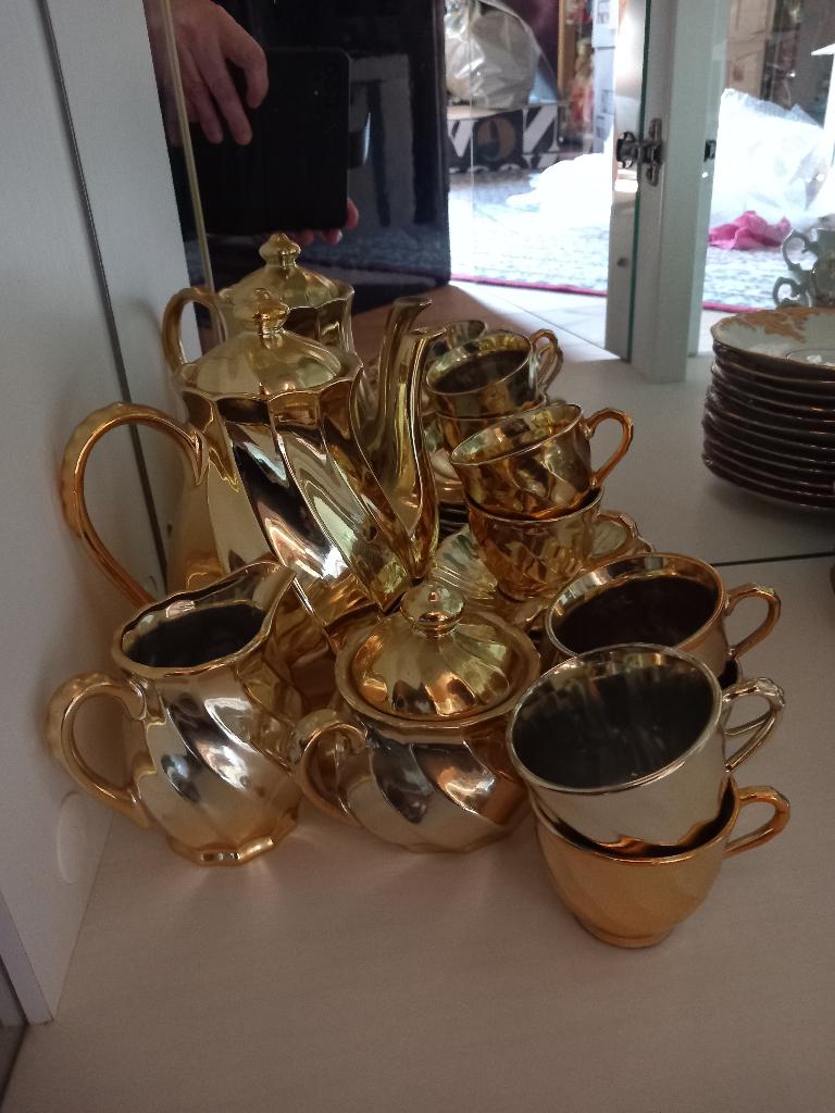 Vintage gouden porseleinen theeservies Japan jaren 50, Antiek en Kunst, Antiek | Servies compleet, Ophalen