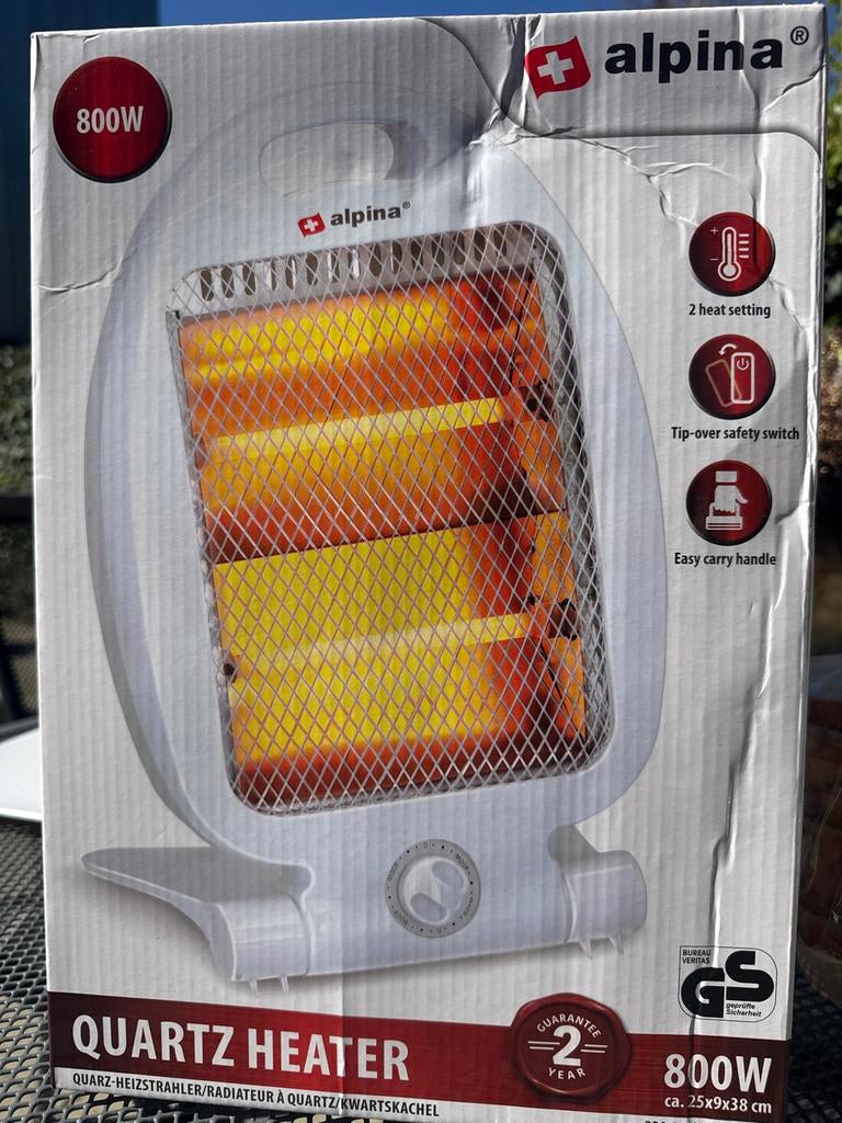 Alpina Quartz Kachel 800W - Draagbare Elektrische Verwarming, Doe-het-zelf en Verbouw, Verwarming en Radiatoren, Ophalen of Verzenden