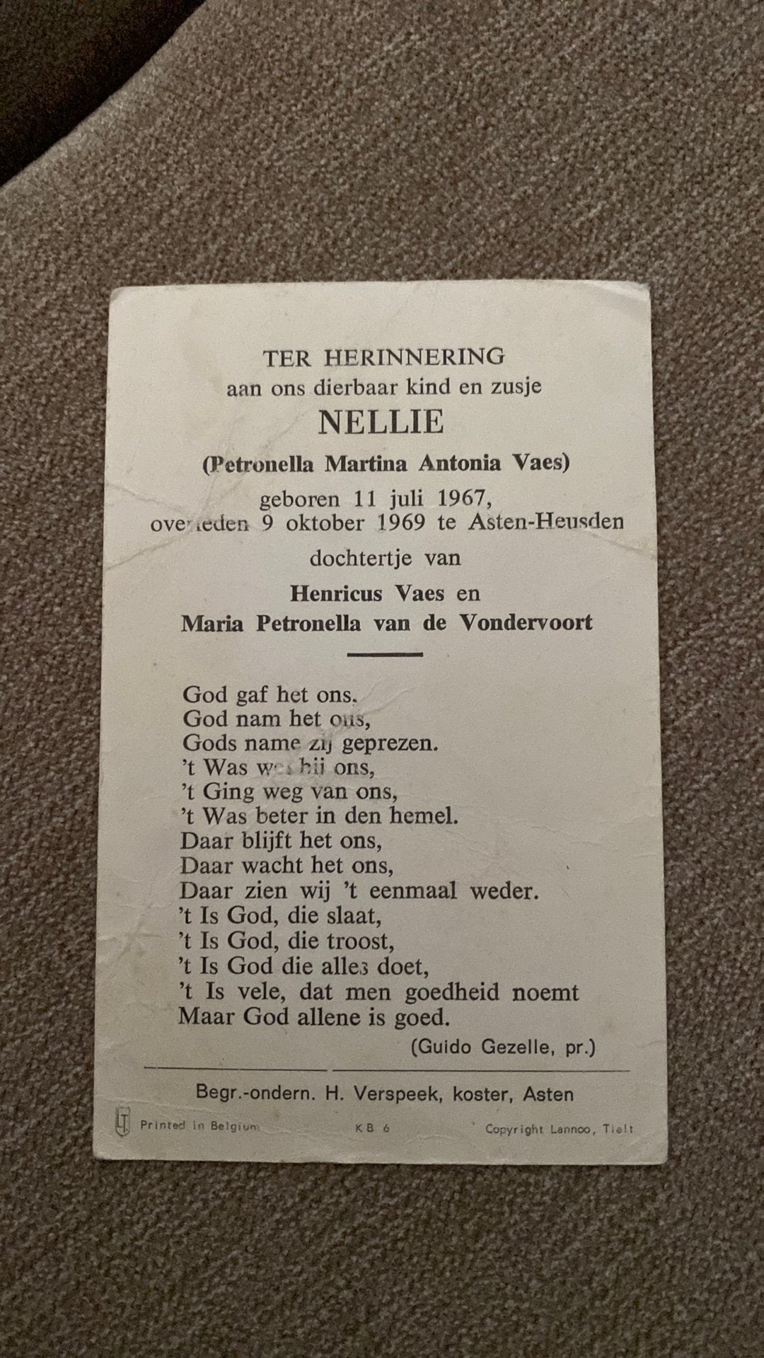 2-jarige Nellie Vaes (- vd Vondervoort) 1967 Asten 1969, Ophalen of Verzenden