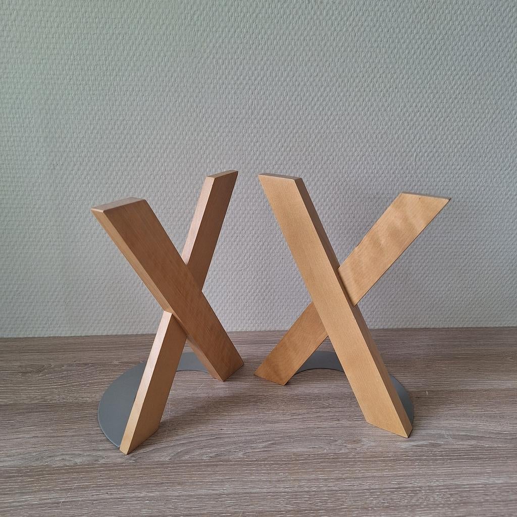 2 vintage Ikea Skribent X boekensteunen hout metaal, Ophalen of Verzenden, Zo goed als nieuw