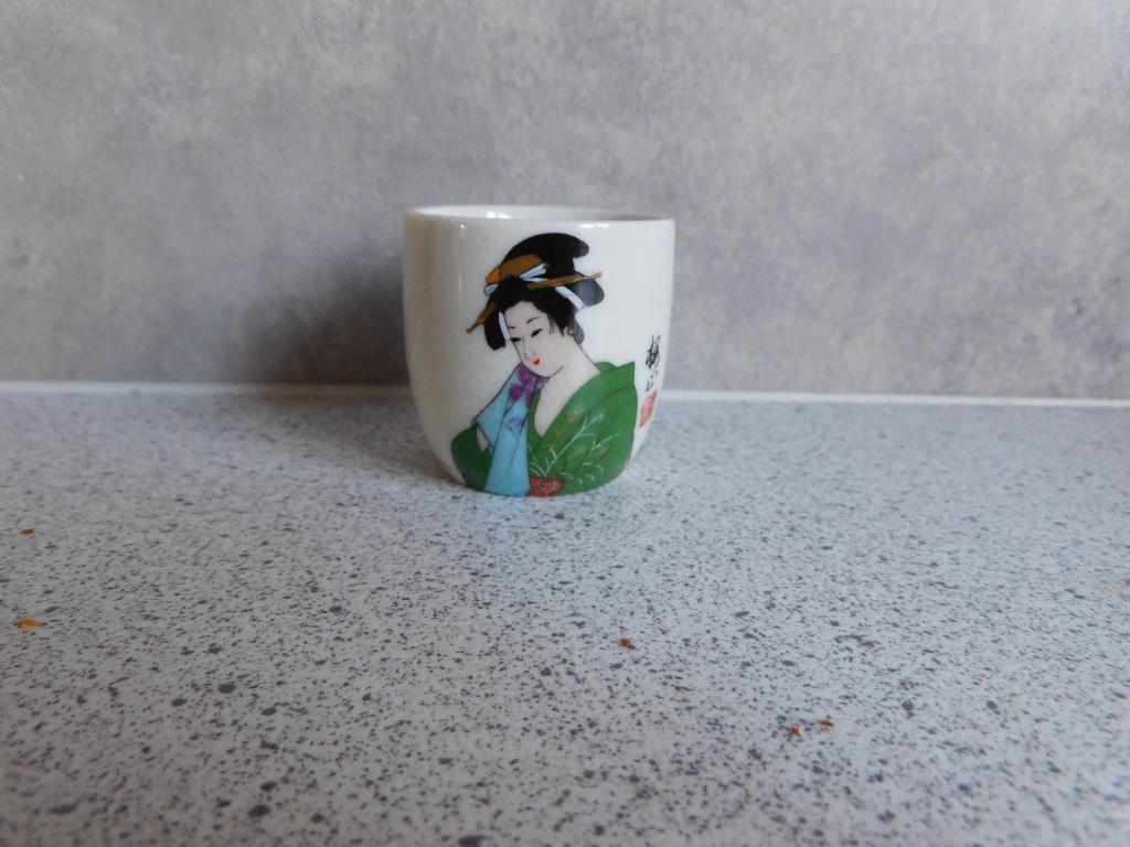 Sake kopje 60 ml. Japans Geisha Kimono Groen Blauwe Sjaal, Ophalen of Verzenden