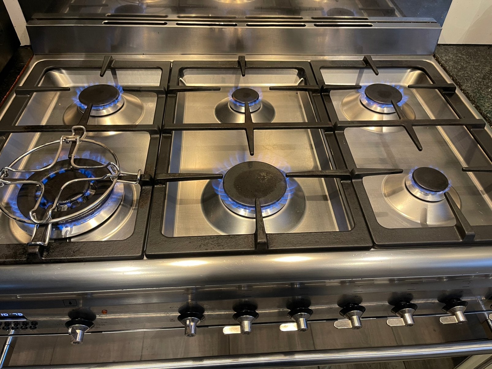 Smeg 90cm 6pits fornuis, Ophalen, 60 cm of meer, Zo goed als nieuw, Gas